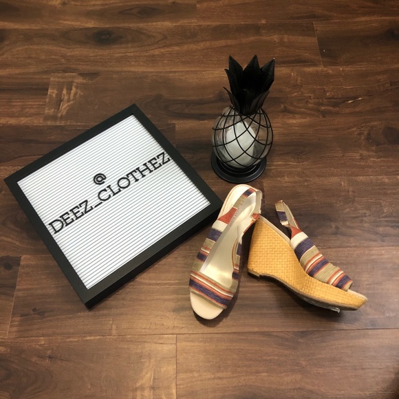 Anne Klein Shoes - Striped Sling Back Wedges Size 7